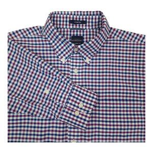 Dockers Battery Street Collection Classic Fit Stretch Shirt L Plaid Purple Navy